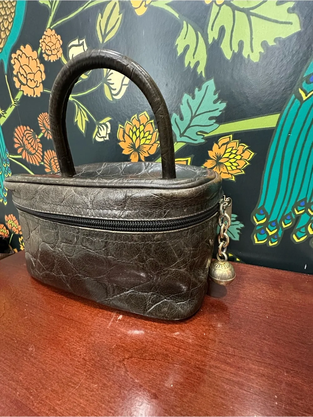 Vintage Bally Brown Leather Vanity Case Train Case Paisley Lining Italy